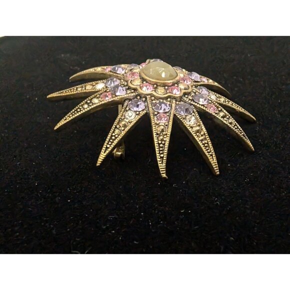 Vintage Monet Gold Tone Atomic Sun Starburst MCM Large Pin Brooch 2" - Picture 8 of 14